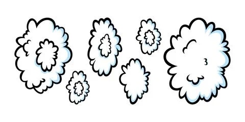 Steam rings in comic style. Growing row of round clouds of vapour or smoke for Illustrazione stock