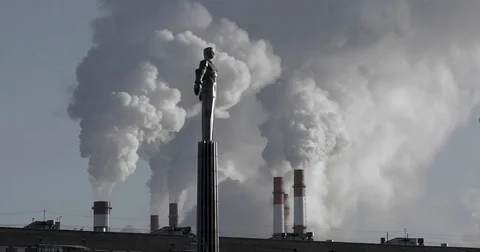 Steam rises from Central Heating and Power Plant on a frosty day in Moscow. Stock Footage 72351001