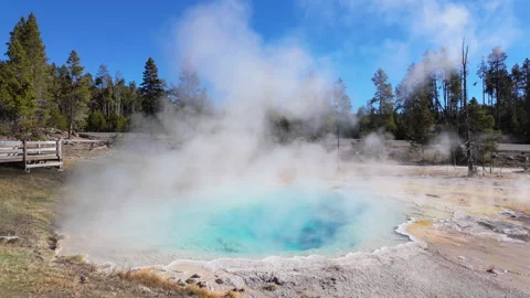 Steam rises from Silex Hot Spring in Yellowstone Stock Footage 320036314