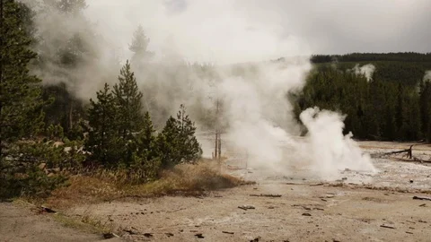 Steam rising from active volcanic area of Yellowstone National Park Stock Footage 86032104