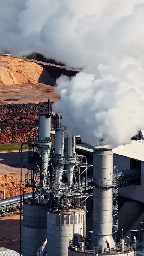 Steam Rising from Wood Processing Plant Chimneys Suwałki Poland 動画素材 344523247