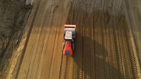 Steam roller seen from a drone Stock Footage 254349938