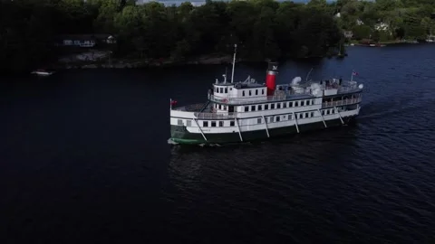 Steam ship moving on water Stock Footage 255404492