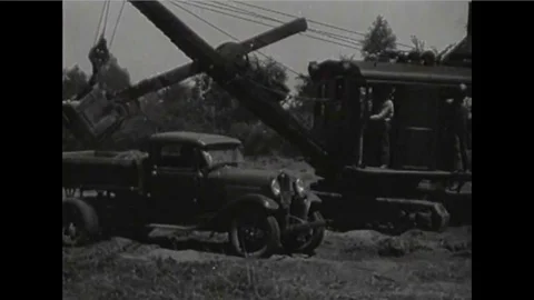 A steam shovel at work in 1926. Video stock 100995515
