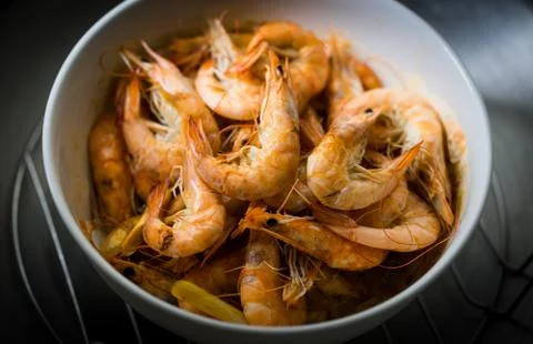 Steam shrimp 스톡 사진