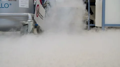 Steam spreading on the Floor, Labor Work, Gas Bottle  Vídeos de archivo 145055744