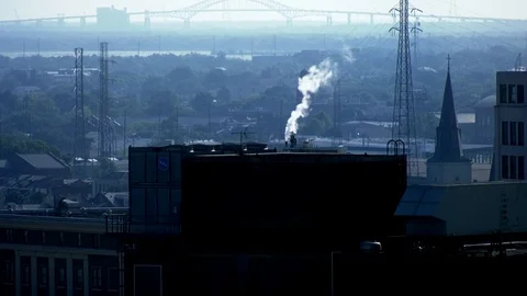 Steam stack on the edge of the French Quarter. Stock Footage 114294581