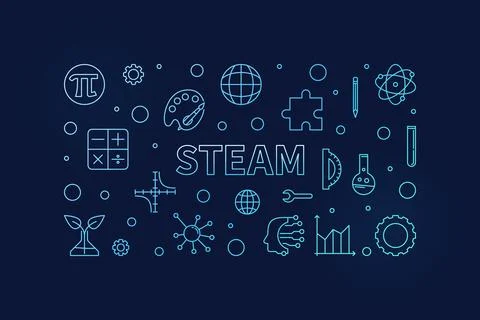 STEAM thin line Science concept blue banner. Vector Science, Technology, En.. 스톡 일러스트