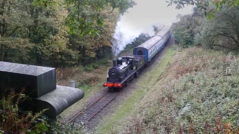Steam train 12322 approaching Brooksbottom tunnel, East Lancashire Railway. Stock Footage 86521266