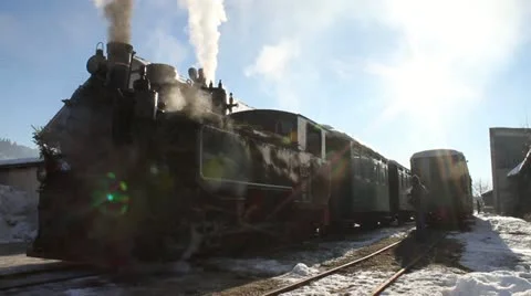 Steam train and conductor Stock-Footage 21879896