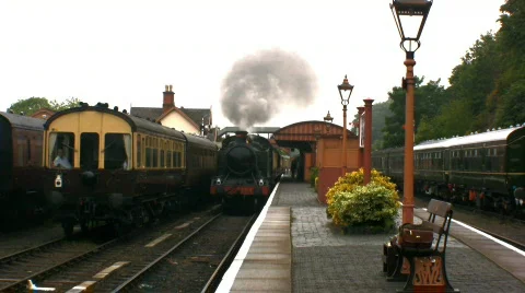 Steam train arriving Stock Footage 139526