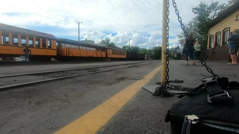 Steam train arriving at the station edited Stock-Footage 144295647
