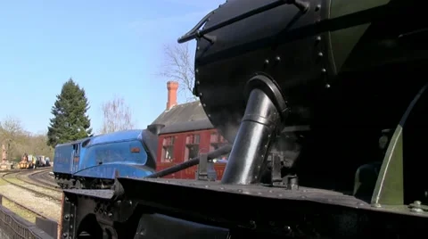 Steam train Bittern pulling into Highley station at Severn Valley Railway Video stock 11134009