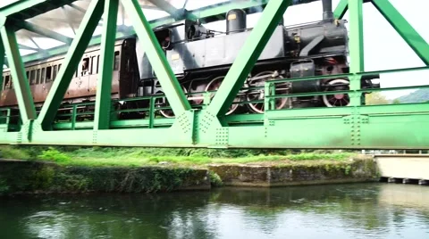 Steam Train on bridge Stock Footage 67289821
