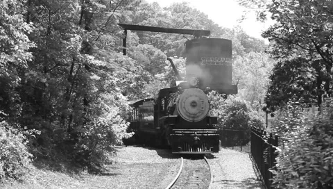 Steam train in B&amp;W Video stock 5278890