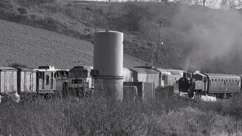 Steam Train B&amp;W old style UK England 4K Video stock 104167581