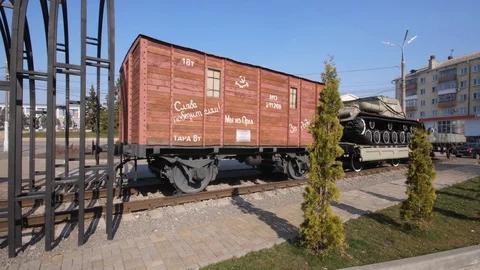 Steam train carriage the second world war, the great Patriotic war Stock Footage 127835410