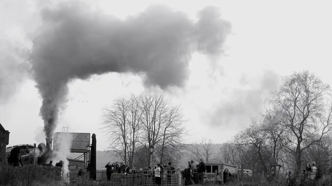Steam Train close up old style image B&amp;W UK England 4K Видео 104920764