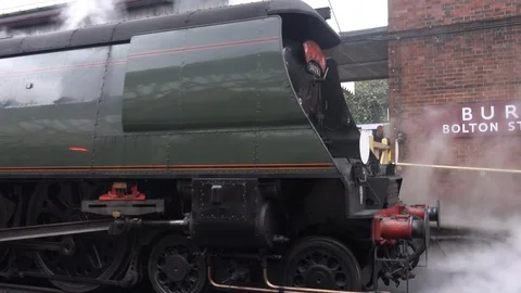 Steam Train close up old style image UK England 4K 스톡 동영상 121393936