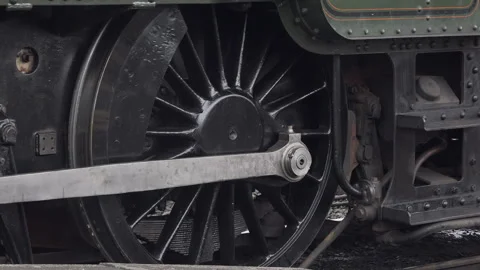 Steam Train close up old style image wheels turning close up UK England 4K Stock Footage 316989608