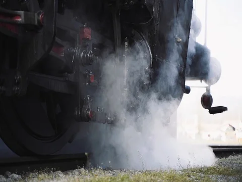 Steam train close up with smoke - slow motion Stock Footage 106504868