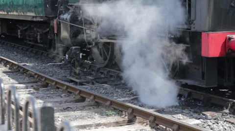 Steam train close up of wheels. Stock Footage 34460911