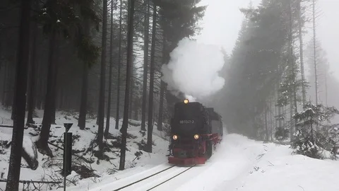 Steam Train coming from the forest in Harz mountains Germany Stock Footage 102802541