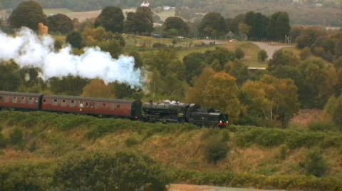 Steam train in the countryside Stock Footage 522570