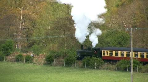 Steam train in the countryside Stock Footage 710921