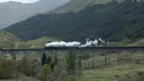 Steam Train Crosses Scottish Highland Bridge Stock Footage 85952182