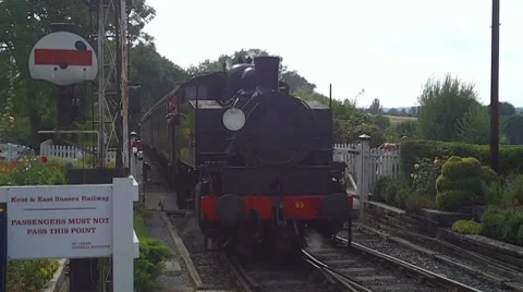 Steam Train Entering Station Vídeo Stock 8540264