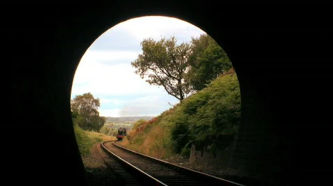 Steam train entering tunnel Stock Footage 478444