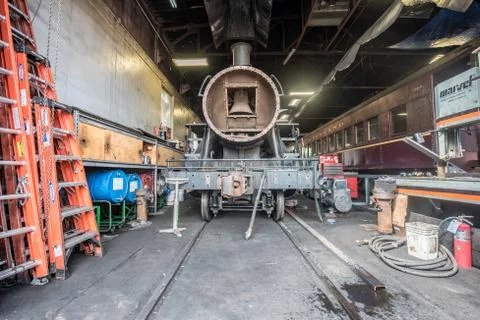 Steam Train in Garage with Tools Stock Photos