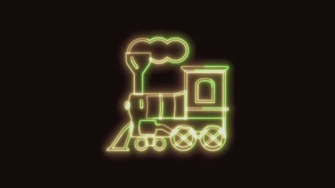 Steam Train Icon Neon Seamless Loop 4K (Black Background) Stock Footage 310360731