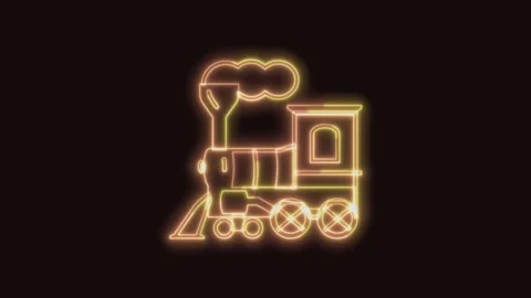 Steam Train Icon Neon Seamless Loop with Black Background 4K Stock Footage 311432298