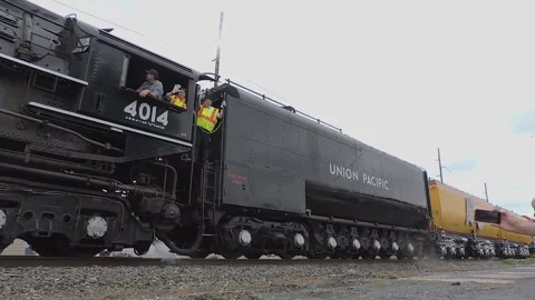 Steam Train Known as the Big Boy Pass by at the Railway Event in the Town D.. Stock Footage 340343461