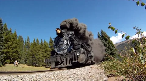 Steam Train Low Approach Stock-Footage 40723417