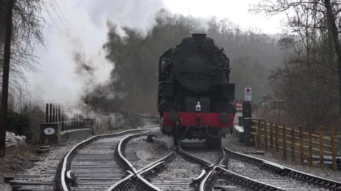 Steam Train moving to camera close up old style image UK England 4K Stock Footage 173595793
