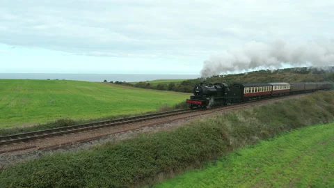 Steam Train in Norfolk, UK Stock Footage 220490879