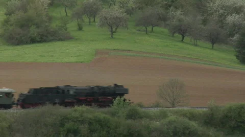 Steam train passing Stock Footage 130895