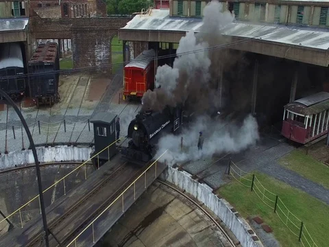Steam Train Roundhouse Vídeo Stock 77218579