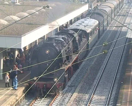 Steam train in station Stock Footage 63080