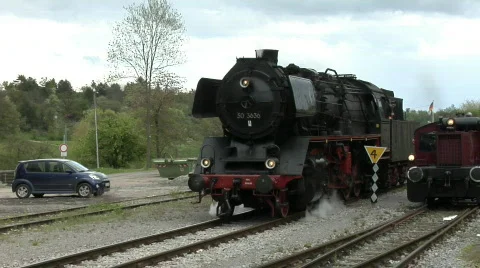 Steam train in station Stock Footage 118012