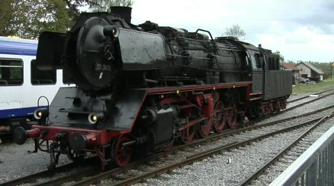 Steam train in station Stock Footage 131130