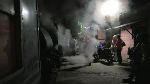 Steam Train at station platform, nightime Stock Footage 63783206