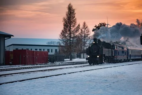 Steam Train at Sunset Stock Photos