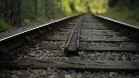 Steam Train Track POV and slow down Railroad travel footage Stock Footage 156701651