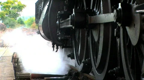 Steam train wheels &amp; smoke Stock Footage 267272