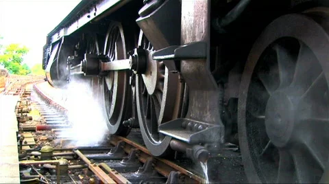Steam train wheels &amp; smoke Stock Footage 267278