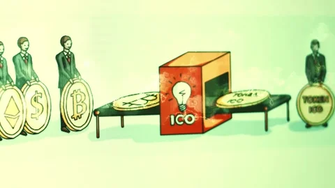 Steam transformation effect of Abstract animation of holographic ICO text Stock Footage 240165361